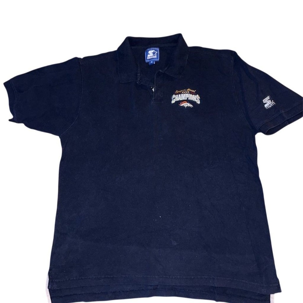 Vintage Starter Denver Broncos Super Bowl XXXII Polo Shirt Men's XL Blue stained